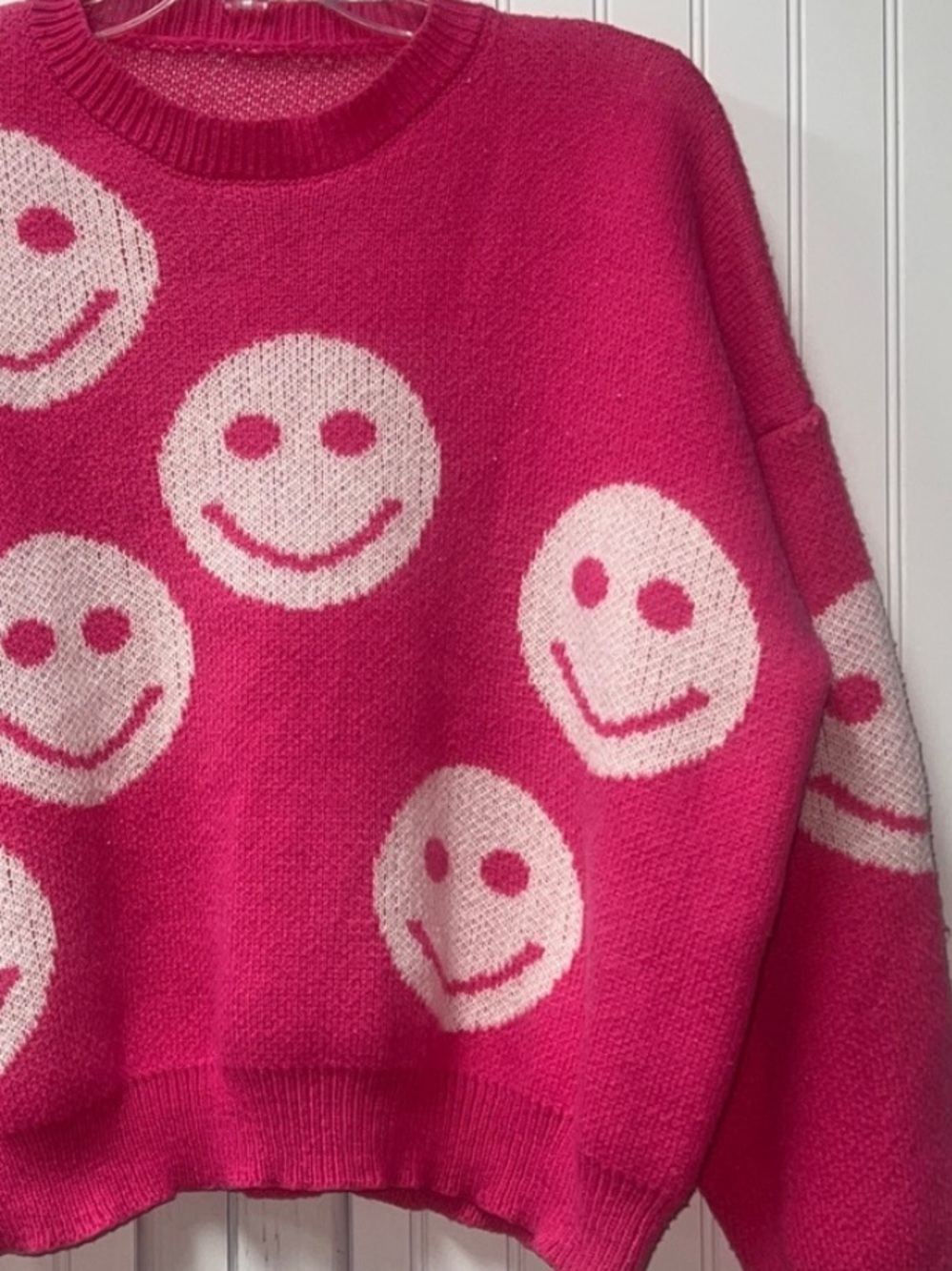 Miles of Smiles Pink Smiley Face Sweater L